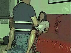 Mormor og bestefar blir stygge på sofaen i tidlig tegneserievideo