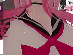 Kanako de VTuber kreunt en spuit in een erotische schoolmeisjescosplayvideo met ASMR-audio