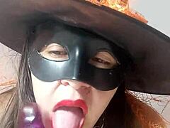 My friend's wife, a mature beauty, indulges in self-pleasure during Halloween as she reveals her naughty side