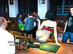 Anna's thrilling encounter at the bar in 3D cartoon game