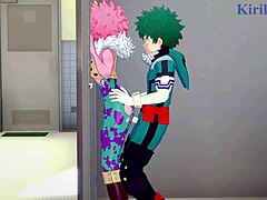 Mina Ashido e Momo Yaoyorozu se juntam a Izuku Midoriya para um intenso ménage à trois em My Hero Academia hentai