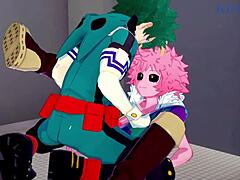 Izuku Midoriya geniet van een intens triootje met Mina Ashido en Momo Yaoyorozu in de hentai My Hero Academia