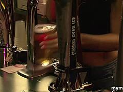 Deepthroat and facefucking in a public bar with big black cock