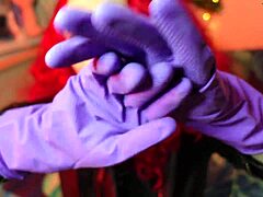 Indulge in your purple kitchen gloves fetish with asmr sounding