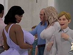 在动画色情片中,一个大股的熟女与一个大黑色的阴茎变得皮