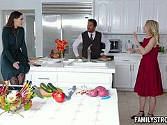 Perverted stepmom Alix Lynx ties up her stepdaughter Aften Opal and lays her out on the table for family fun